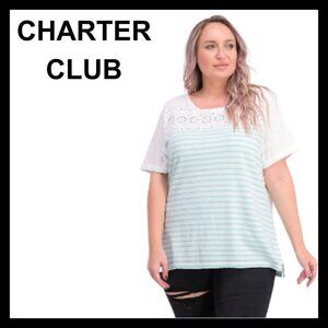 NWT CHARTER CLUB eyelet embroidered striped t-shirt